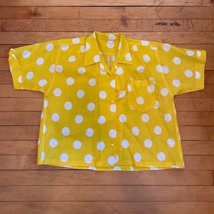 Vintage Yellow Polka Dot Blouse Linen